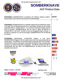 SOMBERKNAVE – Software implant for Windows XP that provides covert Internet access for the NSA's targets