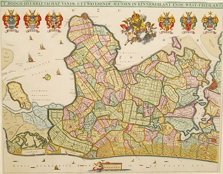 Noord Holland, Uytwaterende Sluysen - Dou + Decker +Tirion, 1745.jpg