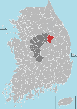 丹陽郡在韓國及忠清北道的位置