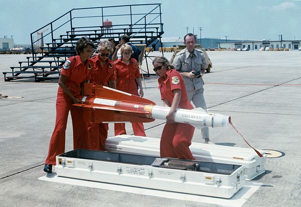 119th Fighter Wing weapons handlers with an AIM-4C, 1972.