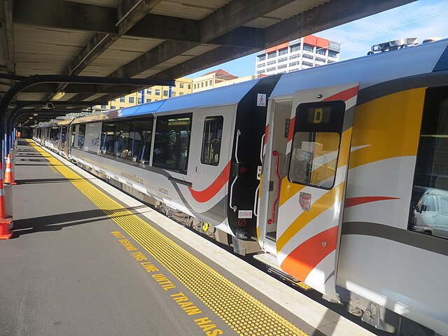 The Northern Explorer about to depart from Wellington railway station with new AK class carriages.