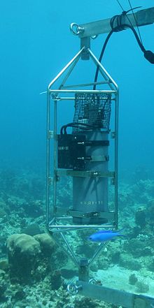 A NOAA (AOML) in situ pCO
2 sensor (SAMI-CO2), attached to a Coral Reef Early Warning System station in Discovery Bay, Jamaica, utilized in conducting ocean acidification studies near coral reef areas Oa-sami.jpg