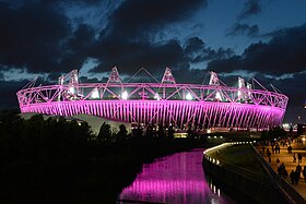 Olympic Stadium (London) illuminated, 3 August 2012.jpg