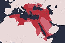 Map of the Ottoman Empire at its height in 1590. It includes North Africa, most of Arabia, the Balkans, Turkey and the Levant region.