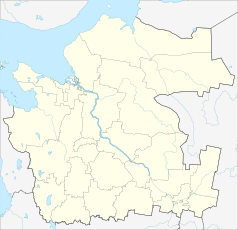 Mapa konturowa obwodu archangielskiego, na dole po lewej znajduje się punkt z opisem „Sobór Narodzenia Pańskiego”