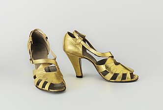 gold-plated leather sandals, c. 1937–1940.