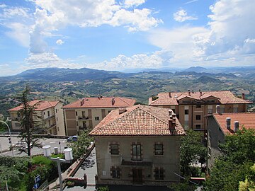 a view to Chiesanuova (San Marino) and landscape of San Leo.