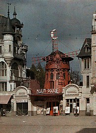 The Moulin Rouge in Autochrome Lumière color, before the 1915 fire