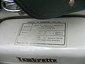 A view of the label with some tecnical parameters of a Lambretta 150 d