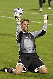Pat Onstad celebrates after stopping the final penalty kick in the shootout PatOnstad 2006 MLS Cup.jpg