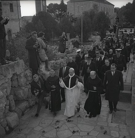 Pope Paul VI at Mount Tabor, during his 1964 visit to Israel