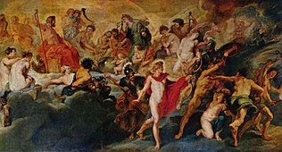 The council of the gods label QS:Len,"The council of the gods" label QS:Lpl,"Rada bogów" label QS:Lnl,"Het beraad van de goden" . 1621–1625. oil on canvas medium QS:P186,Q296955;P186,Q12321255,P518,Q861259 . 394 × 702 cm (12.9 × 23 ft). Paris, Louvre Museum.