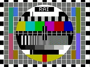 RAI Philips test card with artifacts visible in areas of contact between solid colors (ex: yellow and cyan) and on high horizontal detail ("rainbows" over fine vertical stripes pattern) - click to enlarge Philips PM 5544.jpg