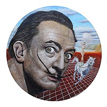 Portrait of Salvador Dali (2016), a key work from Rodez' Twentieth Century Masters series, is an example of his "tondo"-shaped canvases. Portrait of Salvador Dali by Miguel Rodez 2016.jpg