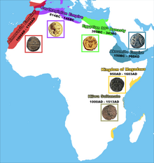 A map of indigenously made pre-colonial African currencies and their respective minting states. Precolonial African Currencies.png