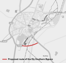 Proposed route of the Ely Southern Bypass