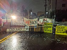 Barricade at Red House eviction defense on December 8, 2020 Red House eviction protest 06.jpg
