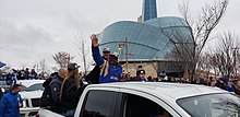Richie Hall at the Winnipeg Blue Bombers 2019 Grey Cup parade. Richie Hall Grey Cup Parade.jpg