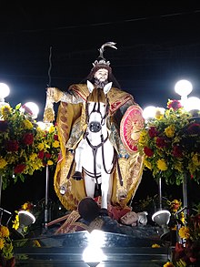 Santiago Apostol, the patron saint of Plaridel, Bulacan Santiago Apostol de Quingua (29 December 2021 night procession).jpg