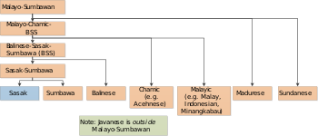 Chart of the relationship between Sasak and nearby languages