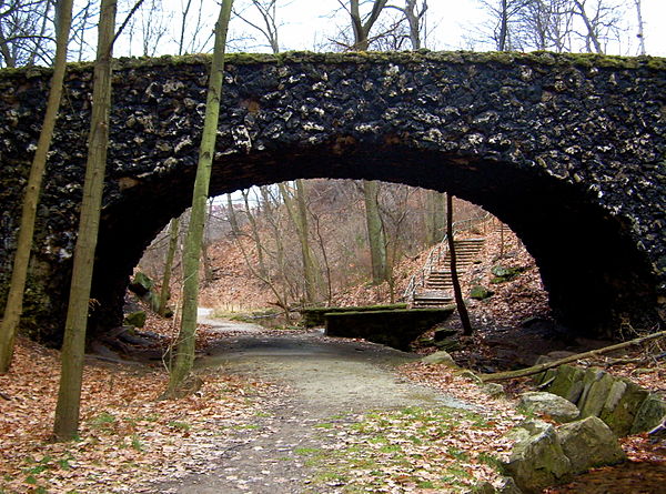 One of the Tufa Bridges over Panther Hollow Run, below the visitor's center.