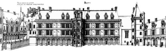 Wewnętrzny dziedziniec zamku w Blois, Loir-et-Cher, przed 1579 rokiem.