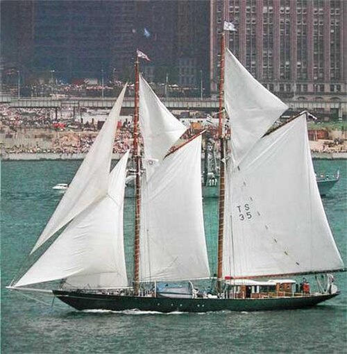 A gaff topsail schooner
