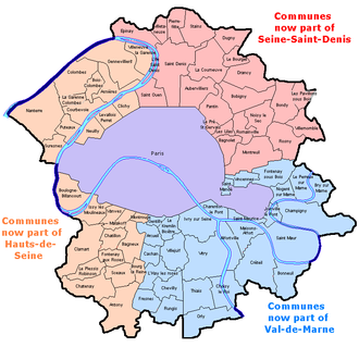 Paris (center) in the 1968 break-up of the Seine department Seine-1968.png