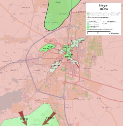 Situation in Homs as of May 2014 Siege of Homs Map.svg
