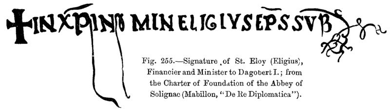 File:Signature of St Eloy Eligius Financier and Minister to Dagobert I from the Charter of Foundation of the Abbey of Solignac Mabillon Da Re Diplomatica.png