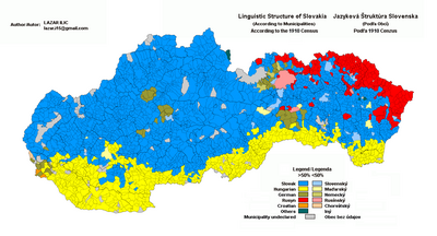 Ethnic composition within the territory of modern Slovakia in 1910 Slovakia 1910 Language.png