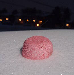 A classic pink Sno Ball. Snoball in Snow.JPG