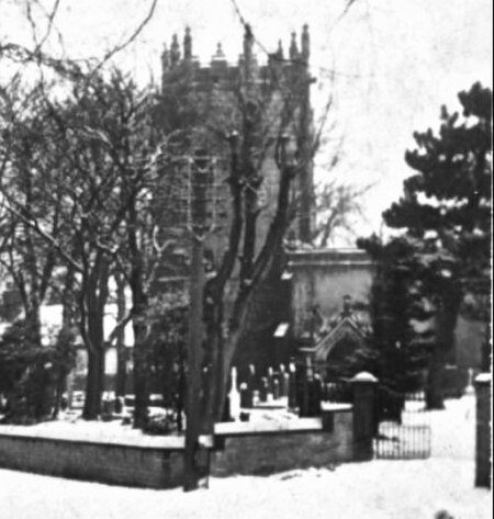 St Edmund's Church in a 1955 snowfall