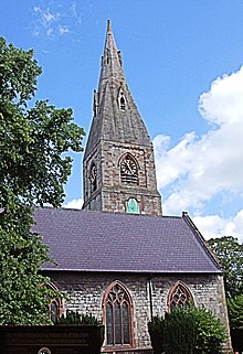 The spire and church building St Peter's Church, Ruthin - North Wales. (14510486530).jpg