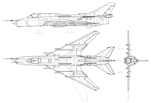 Su-22M4の三面図