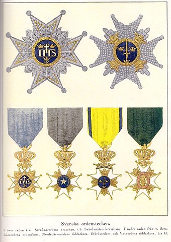 The Royal Orders of Sweden constituting the Royal Order of Knights
