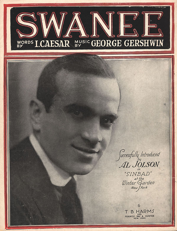 1919 "Swanee" sheet music with Jolson on the cover