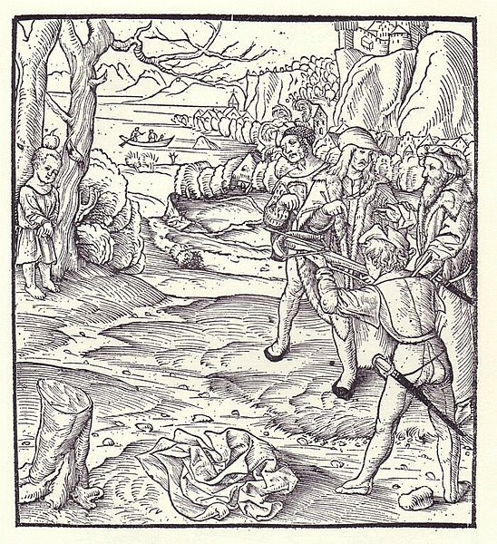 A depiction of the apple-shot scene in Sebastian Münster's Cosmographia (1554 edition).