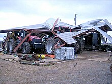 This farm south of Halley was damaged when an EF2 tornado struck Chicot and Desha counties on December 20-21, 2013. Tornado Damage to Farm South of Halley, Arkansas.jpg