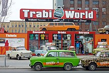 Trabi World, a tourist attraction in Berlin featuring a Trabant museum and a self-driven tour of Berlin in Trabants.