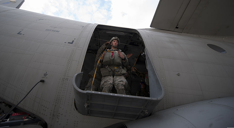 File:U.S. Army Spc. Levi Maggard, a paratrooper with the 1st Battalion, 503rd Infantry Regiment, 173rd Airborne Brigade Combat Team, practices jump procedures from a Bulgarian Air Force C-27J Spartan aircraft during 140902-F-IM476-015.jpg