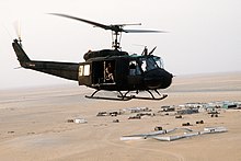 An 18th Aviation Brigade UH-1H during "Desert Shield", 1990 UH-1H 159th Aviation Regiment US Army in flight 1990.JPEG