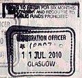 Passport stamp with 6 months' leave to enter issued at Glasgow Airport to a non-visa national.
