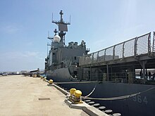 The US Navy Self Defense Test Ship (SDTS) - Formerly the USS Paul F. Foster (DD-964) moored at Naval Surface Warfare Center, Naval Base Ventura County, Port Hueneme, California in 2014. USN Self Defense Test Ship Paul F Foster (DD-964) 2014.jpg