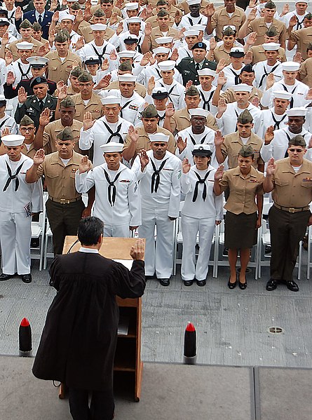 File:US Navy 090528-N-3207B-034 Sailors, Marines, Soldiers and Airmen recite the pledge of allegiance during a naturalization ceremony at the USS Midway Museum.jpg