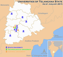 Universities map of Telangana State (click on the map to enlarge) Universities Map of Telangana State.png