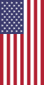 Yhdysvaltojen lippu asetettuna pystyasentoon. Yleisohjeiden mukaan sinisen tähtikentän tulisi olla asetettuna ylös vasemmalle, jos vain toinen puoli lipusta näkyy.