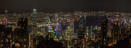 Night panoramic view of Victoria Harbour from Victoria Peak, Hong Kong