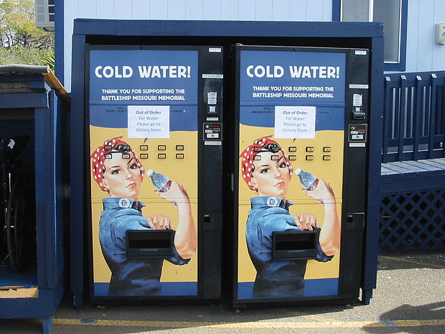 An example of commercial use on a pair of vending machines for bottled water at a WWII Battleship Museum