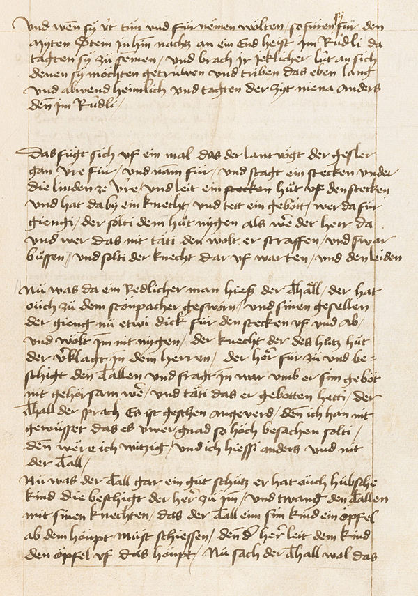 Page of the White Book of Sarnen (p. 447, first page of the Tell legend, pp. 447–449).
